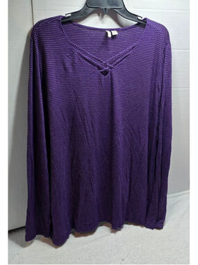 Women's Cato Purple Silver Stripe Long Sleeve Tee XL
